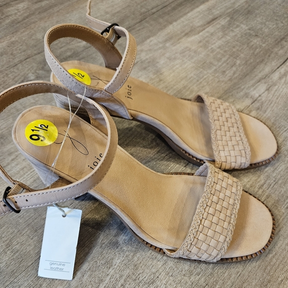 JOIE Tan Leather Ankle Strap Open Toe Chunky Heel Braided Strap Sandals Size 9.5 - Picture 1 of 6
